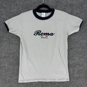 Roma Italia embroidered striped ringer tee Italy navy white cotton size Small
